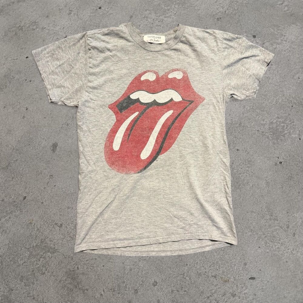 Free People x The Rolling Stones Grey Shirt Lips Womens Size Small